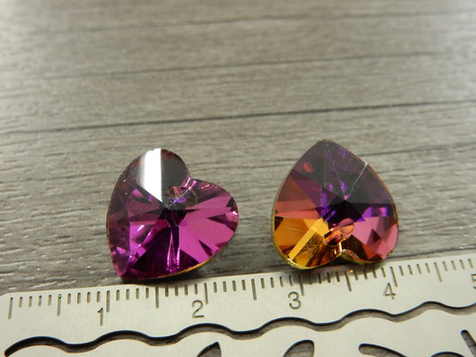Lasiriipus sydän, 14x14x7.5mm, pinkki/moniväri, 1kpl