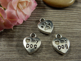 Sydänriipus, 13x10mm, love my dog, kromi, 1kpl