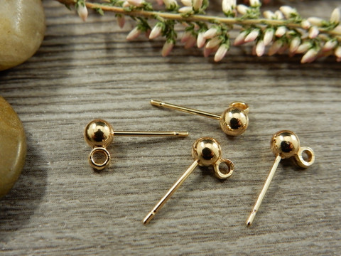 Korvakorutappi lenkillä, 4x15mm, 18K/vaaleakulta, 1pari