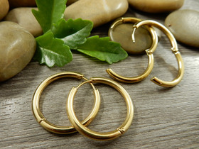 Korvakorurengas huggie,  25x2.5mm, kulta/ PVD/ rst, 1pari