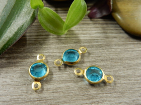 Strassiriipus ympyrä/ linkki, 13x6mm, turkoosi/ kulta, 1kpl