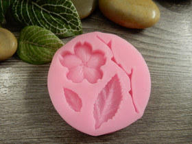 Silikonimuotti kukka,lehdet ja oksa, 54x7mm, pinkki, 1kpl