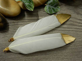 Hanhen sulka/höyhen, n.7cm, valkoinen/kulta, 1kpl