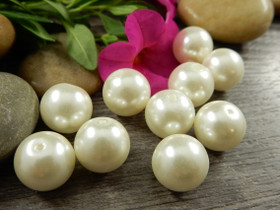 Helmiäislasihelmi, 12mm, kerma, 10kpl