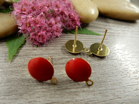 Korvakorutappi lenkillä, 10x13mm, punainen/kulta/ PVD/ rst, 1pari