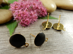 Korvakorutappi lenkillä, 10x13mm, musta/kulta/ PVD/ rst, 1pari