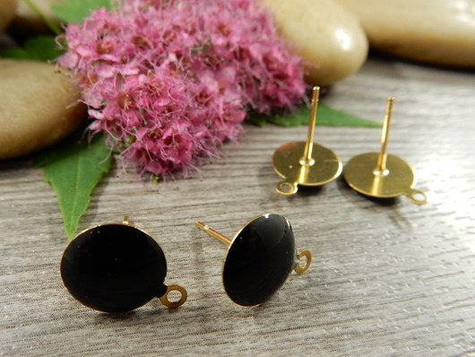 Korvakorutappi lenkillä, 10x13mm, musta/kulta/ PVD/ rst, 1pari