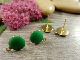 Korvakorutappi lenkillä, 10x13mm, vihreä/kulta/ PVD/ rst, 1pari