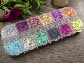 Lehtimetalli hiutaleita, 12 sävyä, 1 rasia