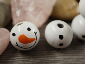 Puuhelmi lumiukko, 19.5x18mm, valkoinen, (10+10kpl) 20kpl