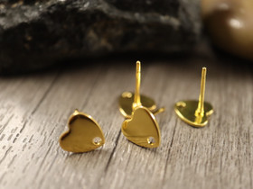 Korvakorutappi sydän, 8x10mm, kulta/rst, 1pari