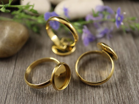 Sormuspohja 18mm,  12mm kapussille, 18K/kulta/PVD/ rst, 1kpl