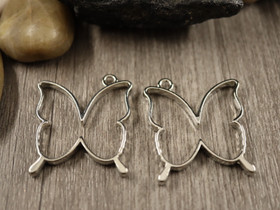 Riipus/ korukehys perhonen, 34x21mm, kromi, 1kpl