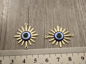 Aurinkoriipus/ linkki, 27x23mm, 14K kulta/ sininen, 1kpl