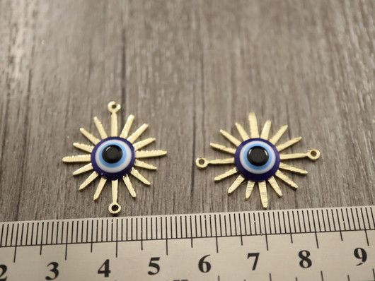 Aurinkoriipus/ linkki, 27x23mm, 14K kulta/ sininen, 1kpl