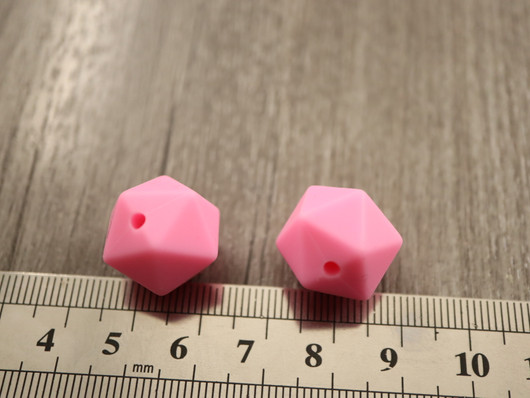 Silikonihelmi hexagon, 14mm, pinkki, 1kpl