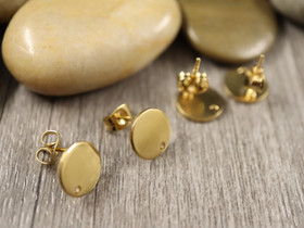 Korvakorutappi ympyrä+lukko matta, 10x10mm, kulta/ PVD/ rst, 1pari