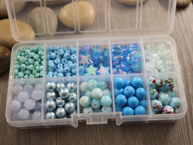 Akryyli-ja lasihelmilajitelma, 3-10mm, sininen, (n.700kpl) 1kpl