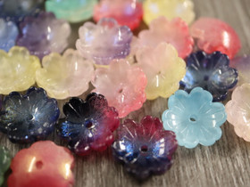 Lasihelmi kukka, 14mm, mix setti, 10kpl