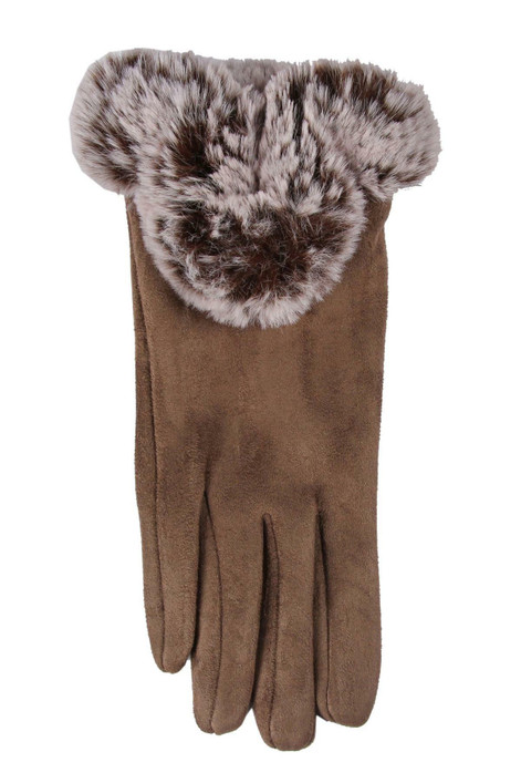 Käsineet karvareunalla taupe