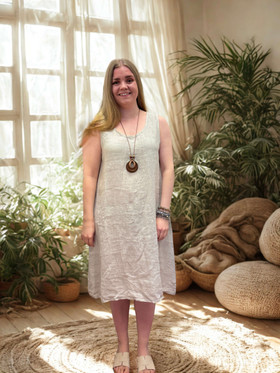 Jaana hihaton pellavamekko beige + koru