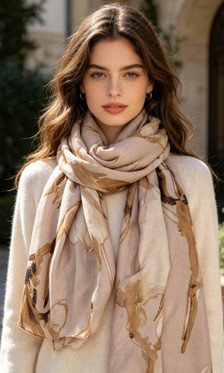 Kaulahuivi isot kukat beige