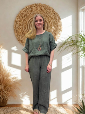 Anne pellavahousut khaki