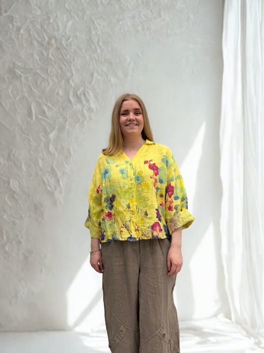 Annikki pellavapaita kukat keltainen