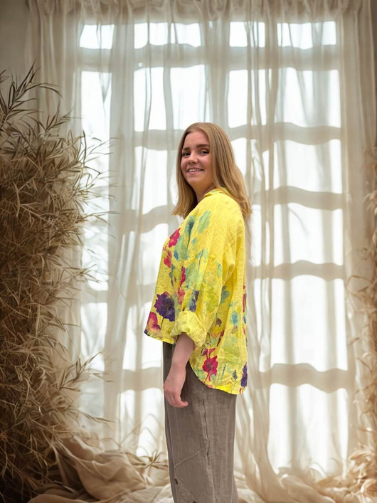 Annikki pellavapaita kukat keltainen