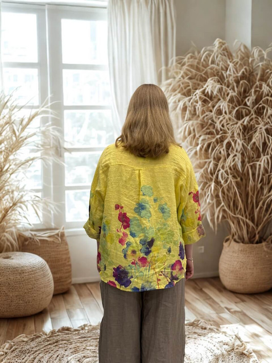 Annikki pellavapaita kukat keltainen