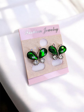 Perhoskorvakorut vihreä nappikorvakorut