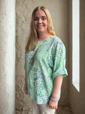 Birgitta paita kukallinen mintunvihreä + koru