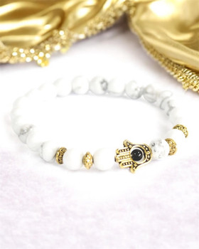 Luonnonkivi rannekoru hamsa valkoinen