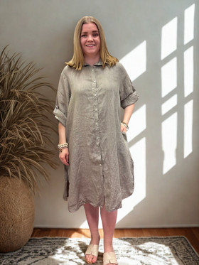 Ella pellavamekko taupe