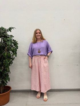 Hilkka pellavahousut vaaleanpunainen