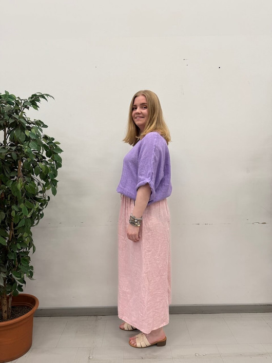 Hilkka pellavahousut vaaleanpunainen