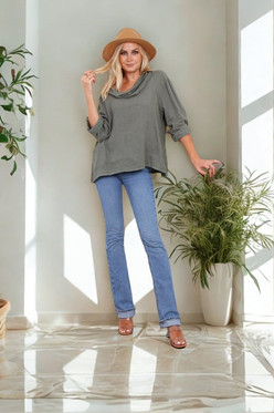 Hilma pellavapaita vesiputouskauluksella khaki