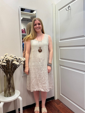 Jaana hihaton pellavamekko beige + koru