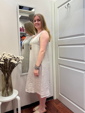 Jaana hihaton pellavamekko beige + koru