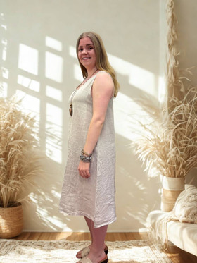 Jaana hihaton pellavamekko beige + koru