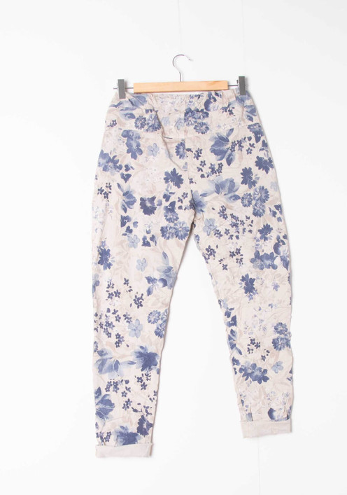 Joggerit 38-42 flower farkunsininen