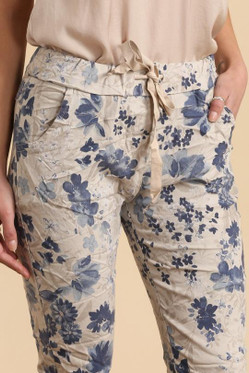 Joggerit 38-42 flower farkunsininen