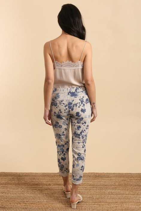 Joggerit 38-42 flower farkunsininen