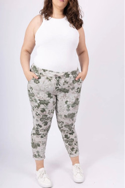 Joggerit flower khaki 46/48