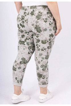 Joggerit flower khaki 46/48