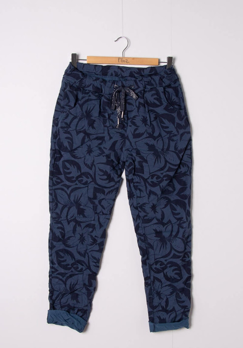 Joggerit tummansininen kukat M/L