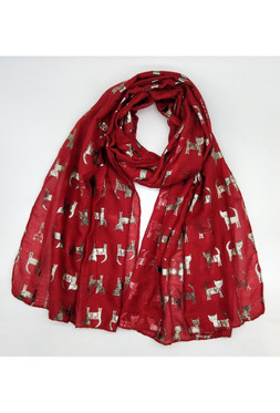 Kissahuivi pienet kissat burgundi