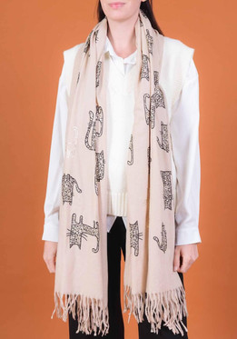 Kissahuivi hapsuilla isot kissat beige