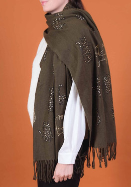 Kissahuivi hapsuilla isot kissat khaki