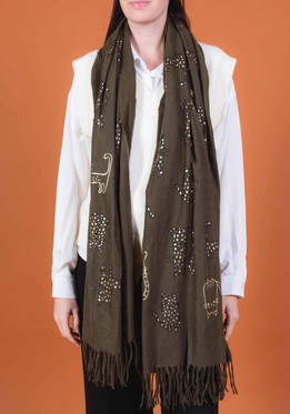 Kissahuivi hapsuilla isot kissat khaki